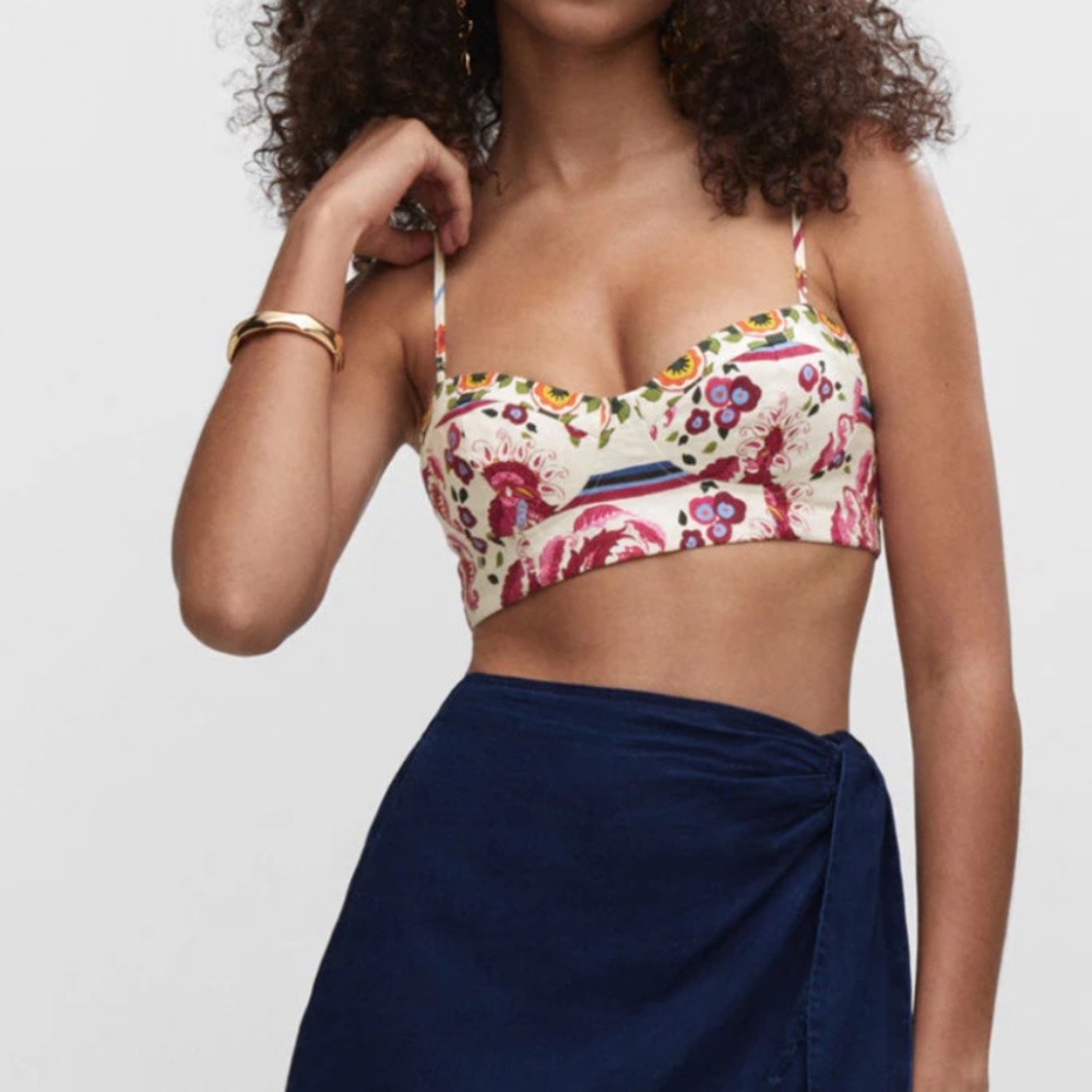 Mango Printed Linen Top